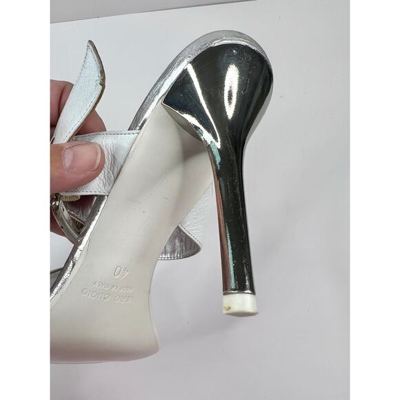 Romanelli Collezioni Size 9.5 Strap White Sandal w/Silver Heel Rhinestone Buckle - Picture 7 of 12